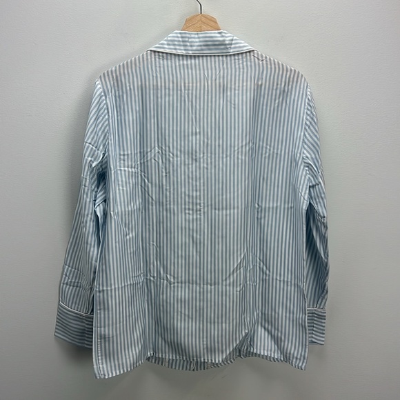 NEW Ettitude Bamboo Sateen PJ Shirt Long Sleeve Starlight Blue Striped Small - Picture 6 of 9